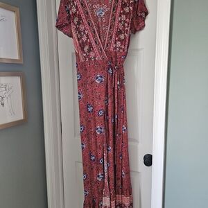 Floral Red Maxi Wrap Dress